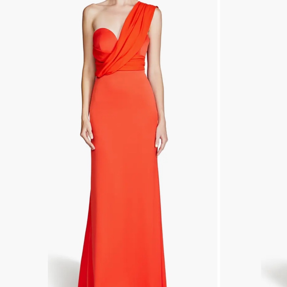 HALSTON - Roselle One-Shoulder Cotton Blend Crepe Gown - Orange Spice (NWT)